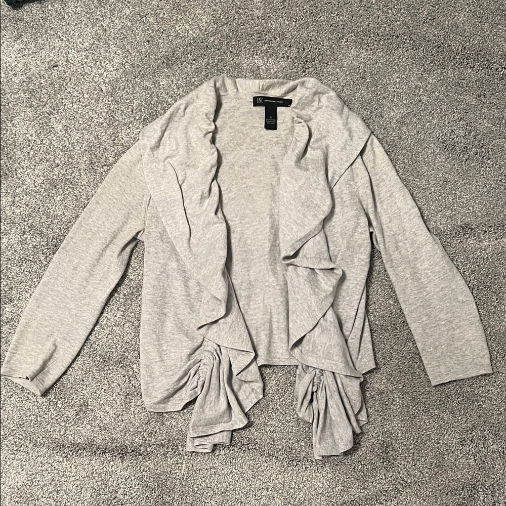 INC International Concepts Light Gray Ruffle Cardigan
